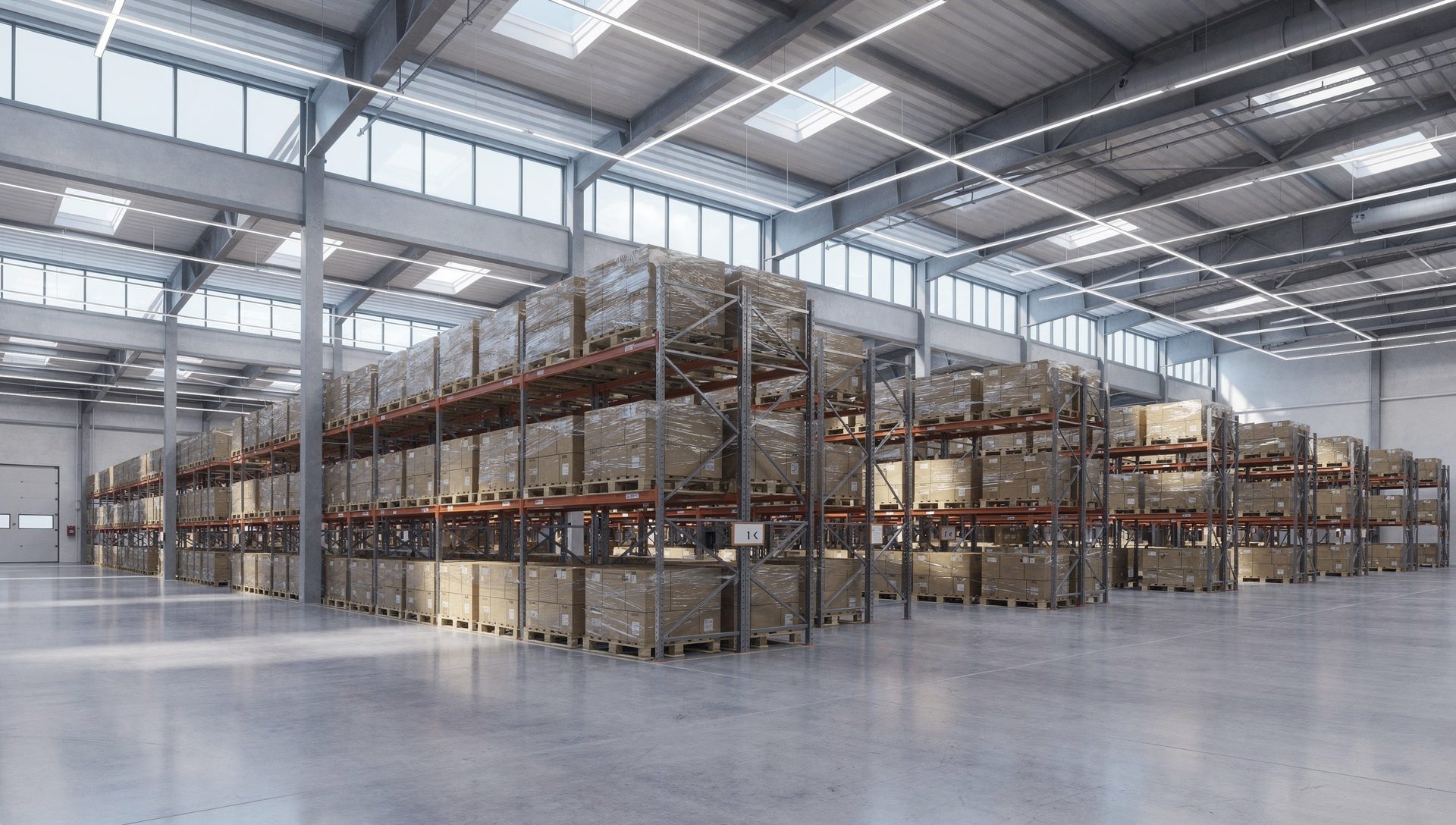 Distribution warehouse with pallets of inventory ready to ship